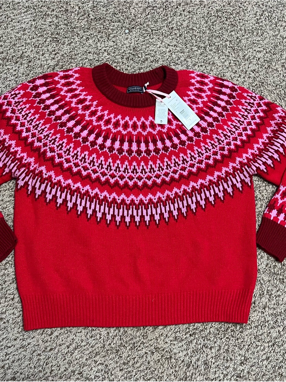 Vineyard Vines Red & Pink Fair Isle Crewneck Sweater